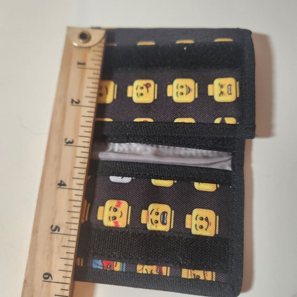 LEGO Minifigure Head Print Trifold Wallet Black Canvas Hook and Loop Closure - Picture 3 of 4